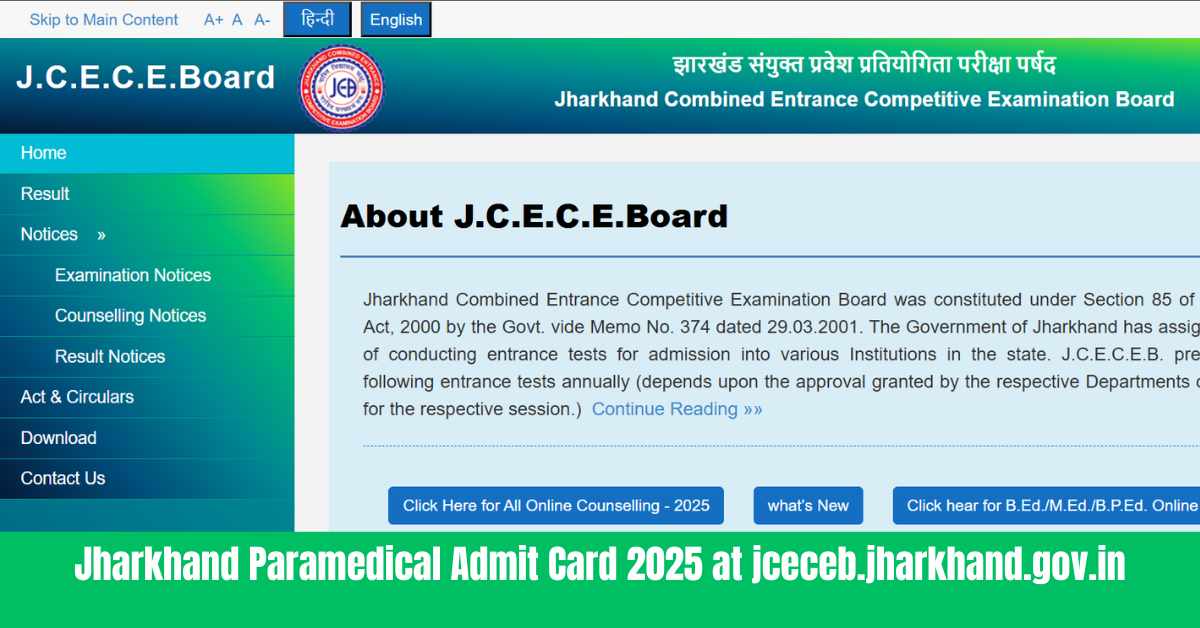 Jharkhand Paramedical Admit Card 2025 Released at jceceb.jharkhand.gov.in; Download JCECEB Hall Ticket